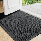 Mibao Front Door Mat Indoor Outdoor Entrance, Dirt Trapping Waterproof All-Season, All-Weather Doormat, Non-Slip Durable Natural Rubber Low Profile Easy Clean Patio Entrance Mat, 47" x 31.5", Black