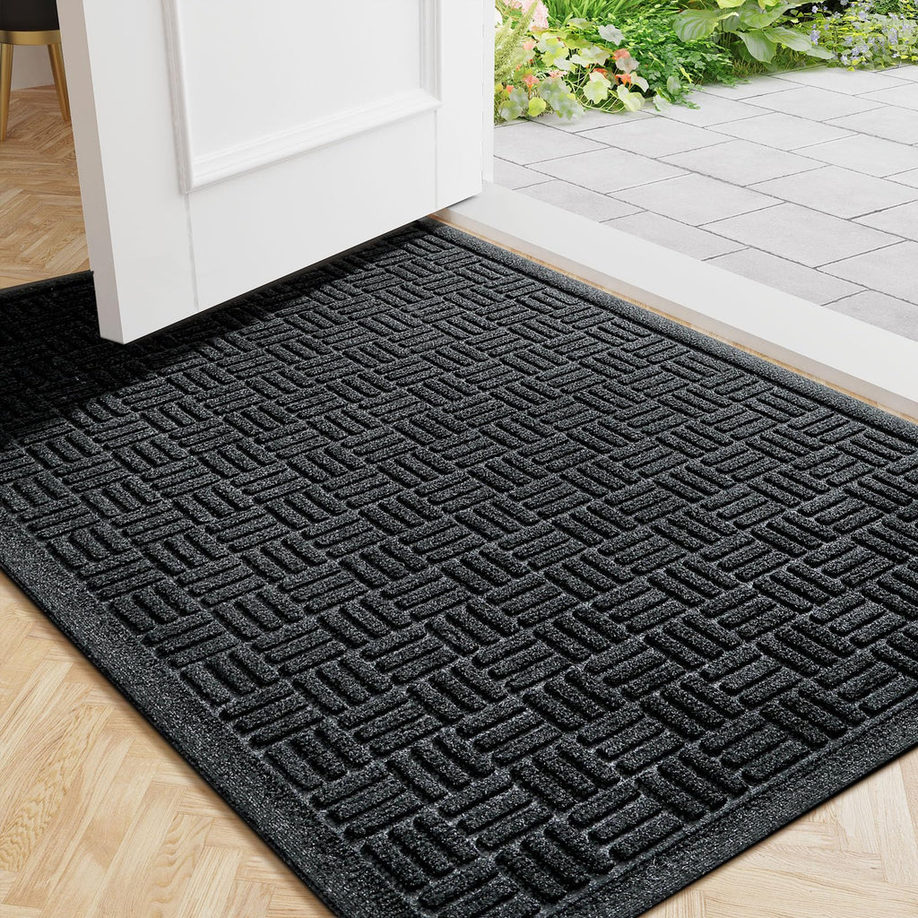 Mibao Front Door Mat Outdoor Entrance, 61.5" x 36" Heavy Duty Welcome Mat, Waterproof Dirt Trapper Doormat, Super Absorbent Indoor Entryway Mat for Patio & Porch - Black