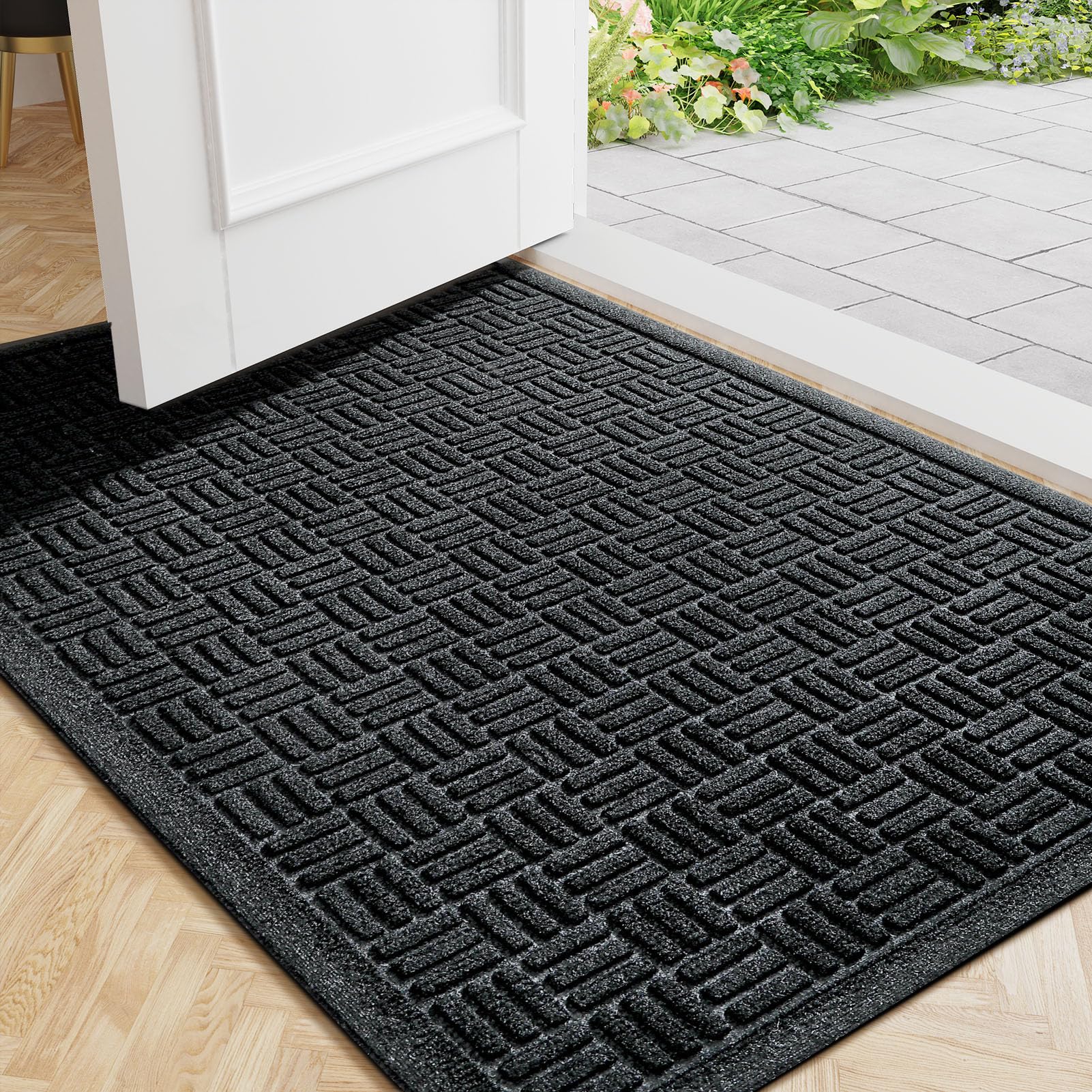 Mibao Front Door Mat Outdoor Entrance, 61.5" x 36" Heavy Duty Welcome Mat, Waterproof Dirt Trapper Doormat, Super Absorbent Indoor Entryway Mat for Patio & Porch - Black