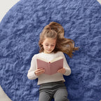 OLANLY Denim Blue Round Rugs for Bedroom - Machine Washable, 5 ft Circle Area Rugs for Living Room, Soft and Fluffy Shaggy Carpet for Teen Girl and Boys, Nursery Rooms, Dorms, Home Decor Aesthetic