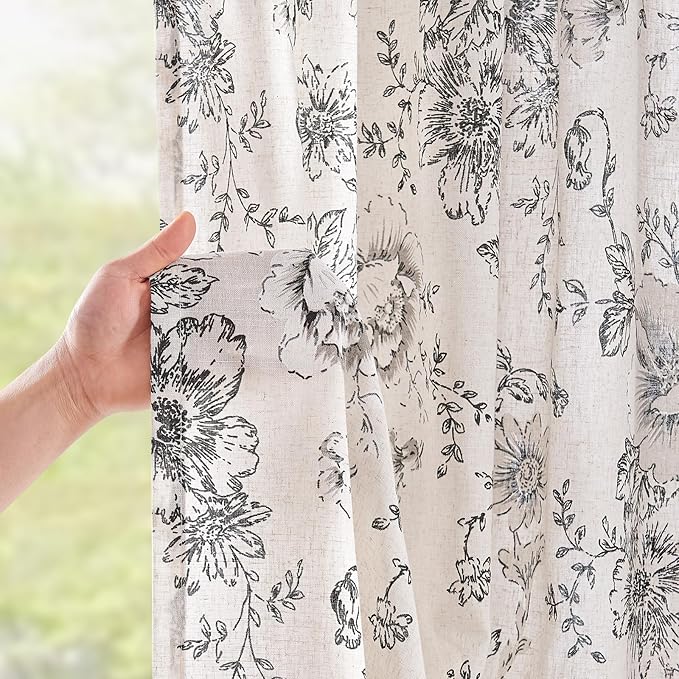 jinchan Vintage Floral Linen Curtains 102 Long for Living Room 2 Panels