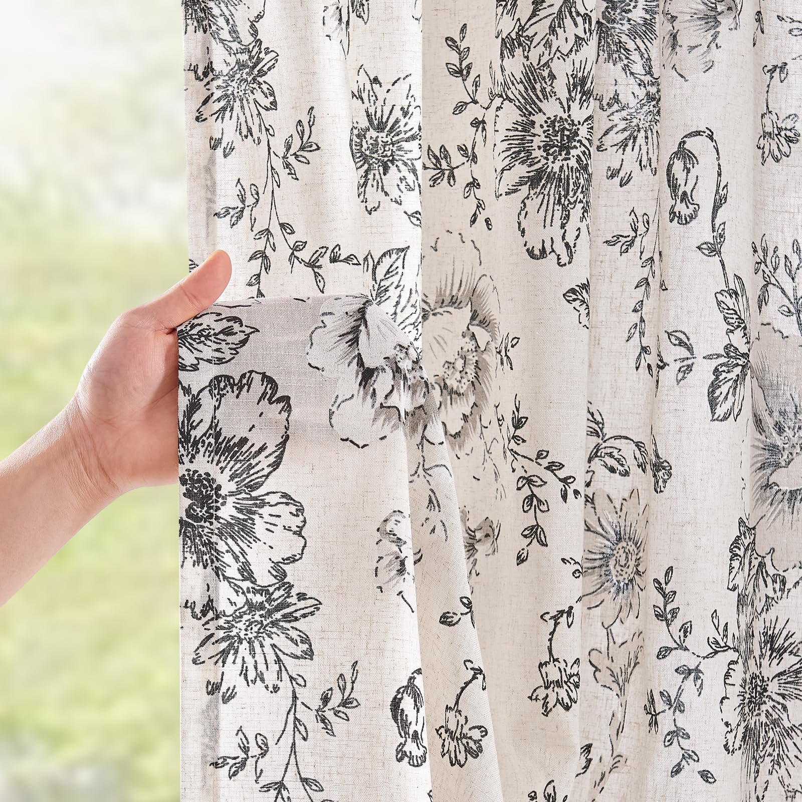 jinchan Vintage Floral Linen Curtains 102 Long for Living Room 2 Panels