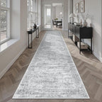 Runner Rug 2x10 Washable Non-Slip Hallway Runner Rugs for Kitchen Bathroom Laundry Room Grey Vintage Floor Carpet Runners for Hallways Entryway