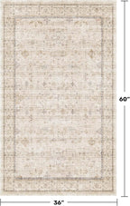Washable Cream Farmhouse Bathroom Rug, 3x5 Non Slip Area Rugs for Kitchen, Bedroom, Laundry Room, Entryway, Soft Low Pile Neutral Light Beige Décor