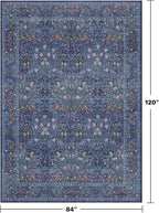 Hazo Haus Vintage Dark Blue Living Room Rug, 7x10 Washable Large Area Rugs for Bedroom, Dining Room Rugs Under Kitchen Table, Oriental Navy Blue Low Pile Stain Resistant Non-Slip