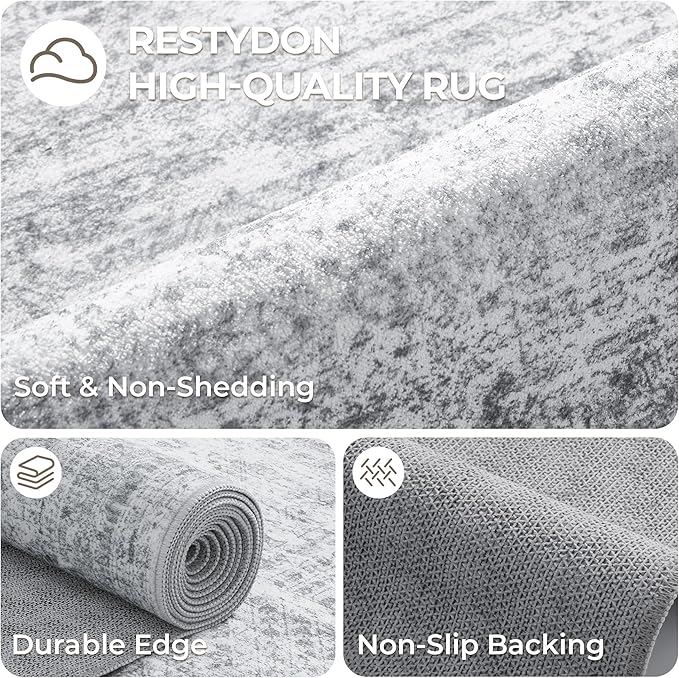 Washable Runner Rugs for Bedroom - 2x6 Runner Rug Non Slip, Ultra-Thin Entryway Runner, Soft Abstract Kitchen Runner for Hallway, Laundry, Bathroom, Indoor Door Mat(2'x6', Grey/Ivory)