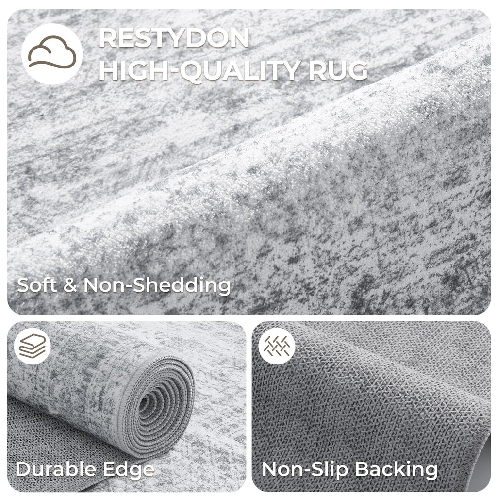 Restydon 2'6 x 12' Runner Rug Non Slip,Washable Kitchen Rugs,Grey