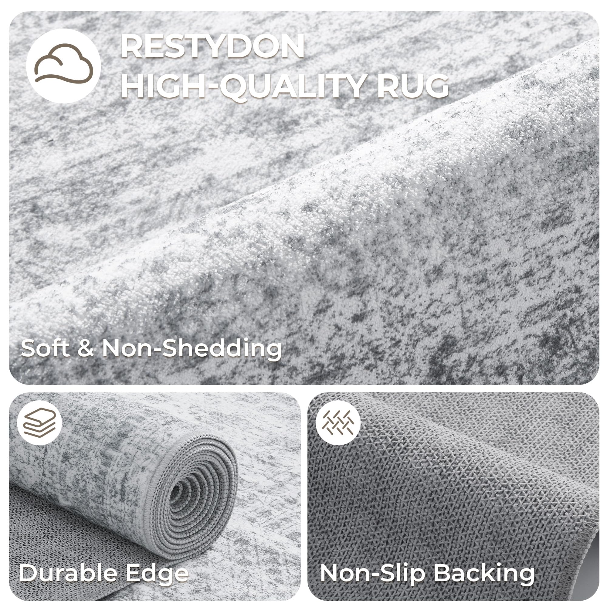 Restydon 2'6 x 12' Runner Rug Non Slip,Washable Kitchen Rugs,Grey