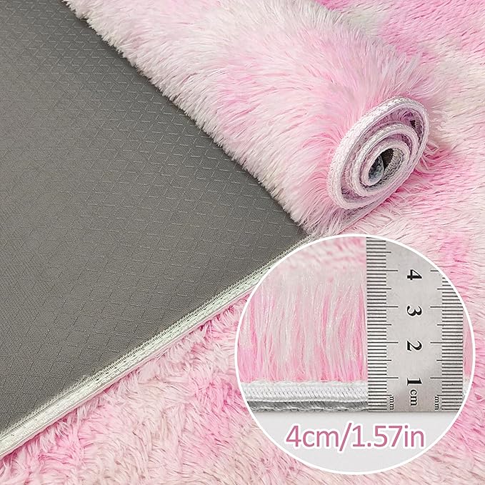 Super Soft Fluffy Living Room Area Rug 2x6 ft Tie-Dyed Light Pink Shaggy Furry Carpet Washable Non-Slip Floor Rugs Bedroom Bedside Nursery Kawaii Rug Fuzzy Girls Dorm Home Decor Aesthetic