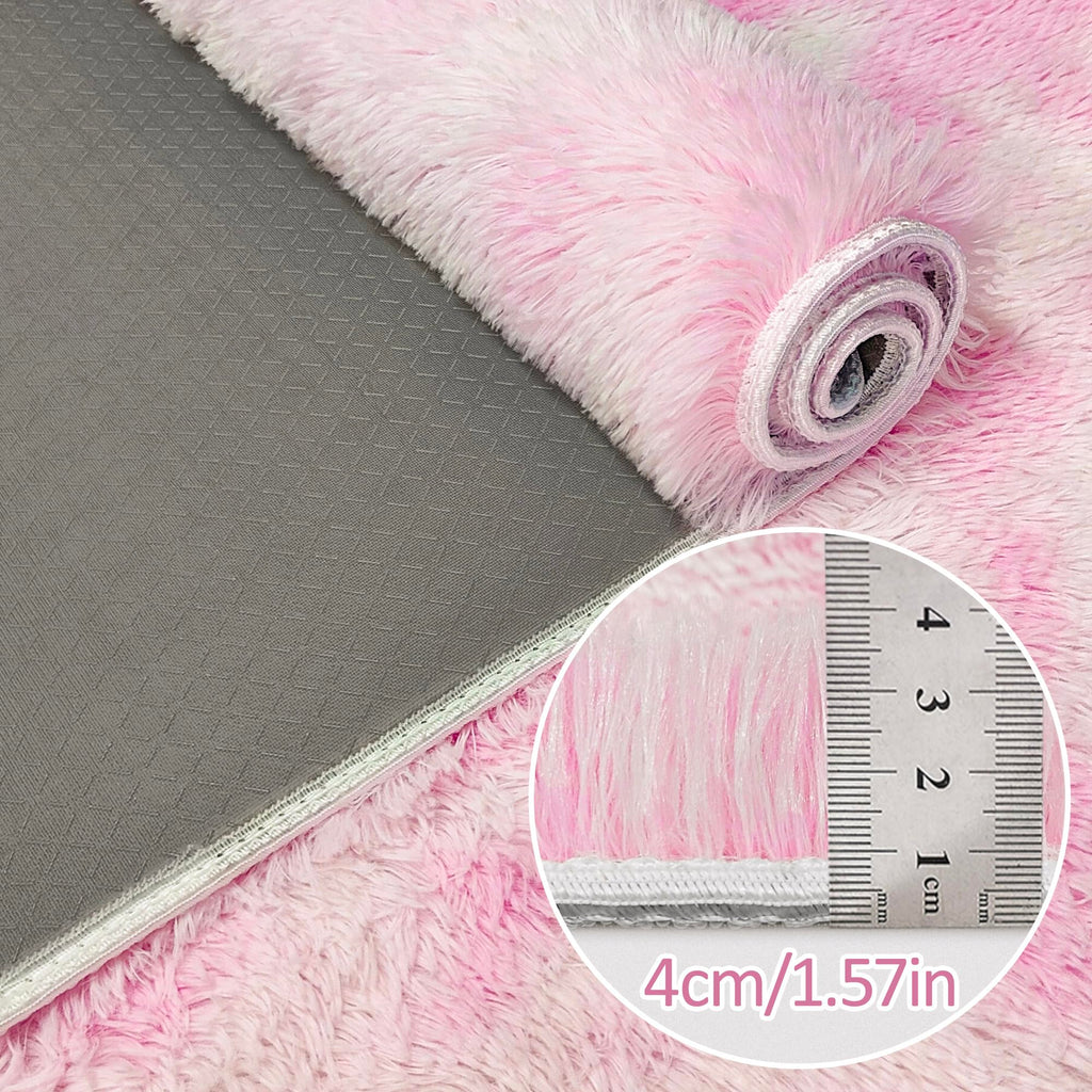 JiaoBaba Tie-Dye Pink Fluffy Rug for Bedroom 4x6ft Soft Shag Area Rug Mat Bedside Throw Rug for Living Room Kids Room Boys Teens Nursery Baby Dorm Office Home Decor Aesthetic Carpets