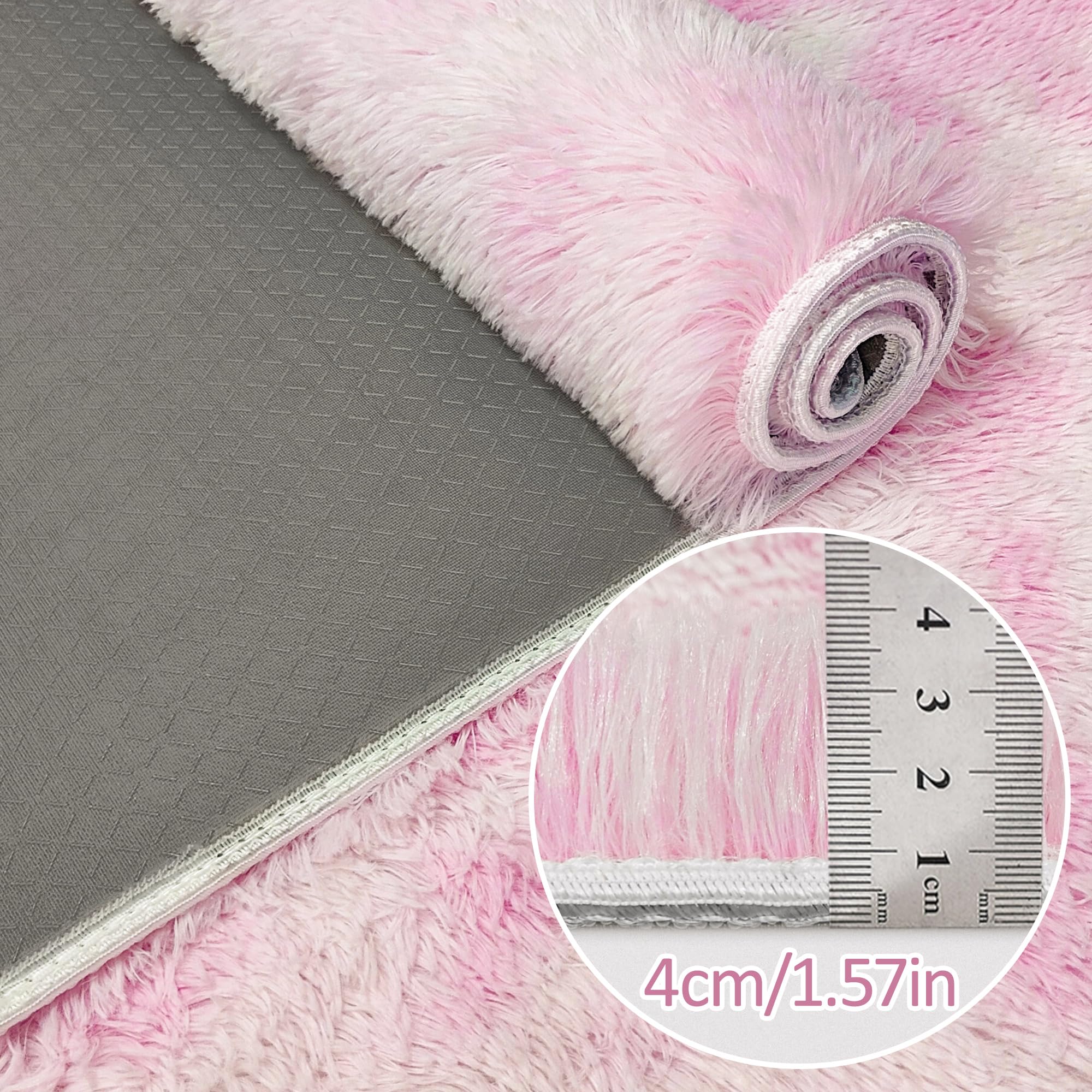 JiaoBaba Tie-Dye Pink Fluffy Rug for Bedroom 4x6ft Soft Shag Area Rug Mat Bedside Throw Rug for Living Room Kids Room Boys Teens Nursery Baby Dorm Office Home Decor Aesthetic Carpets