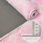 JiaoBaba Tie-Dye Pink Fluffy Rug for Bedroom 4x6ft Soft Shag Area Rug Mat Bedside Throw Rug for Living Room Kids Room Boys Teens Nursery Baby Dorm Office Home Decor Aesthetic Carpets