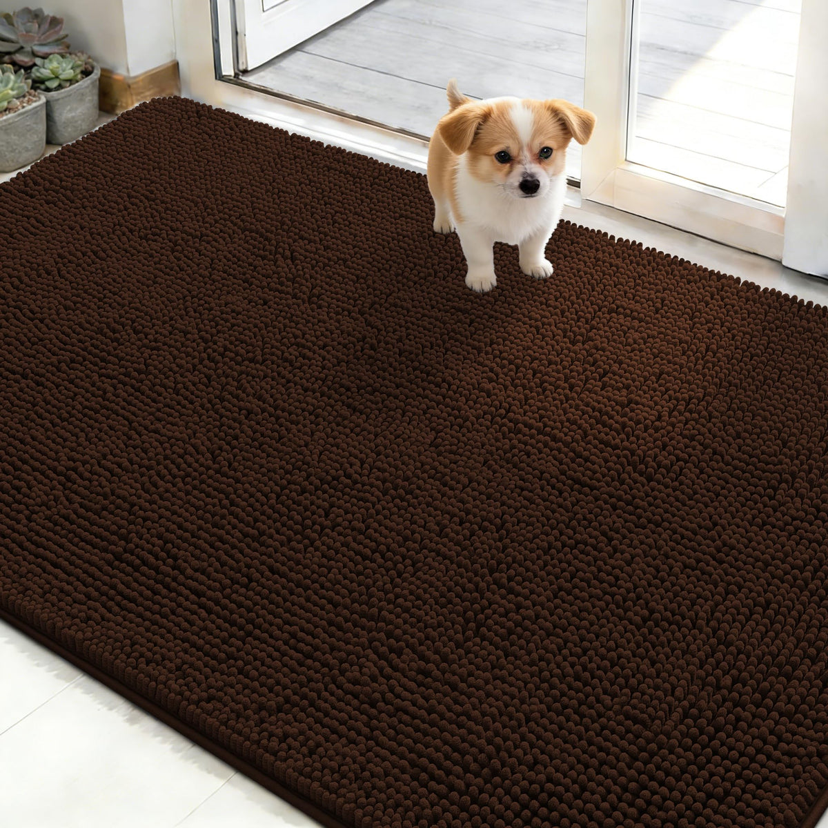 OLANLY Dog Door Mat for Muddy Paws 50x30, Super Absorbent Chenille Mud Mat