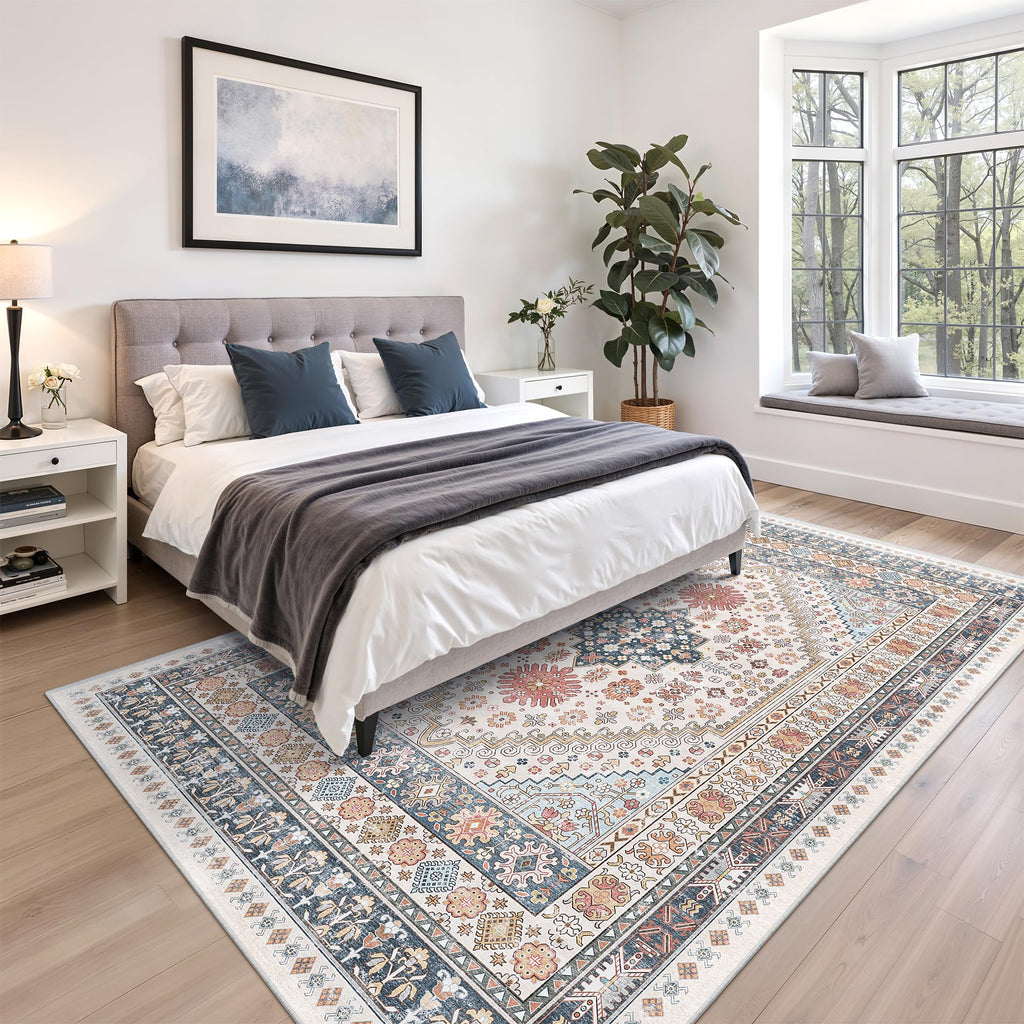 zesthome Pink Rugs for Bedroom-7x9 Area Rugs for Living Room,Blue Red