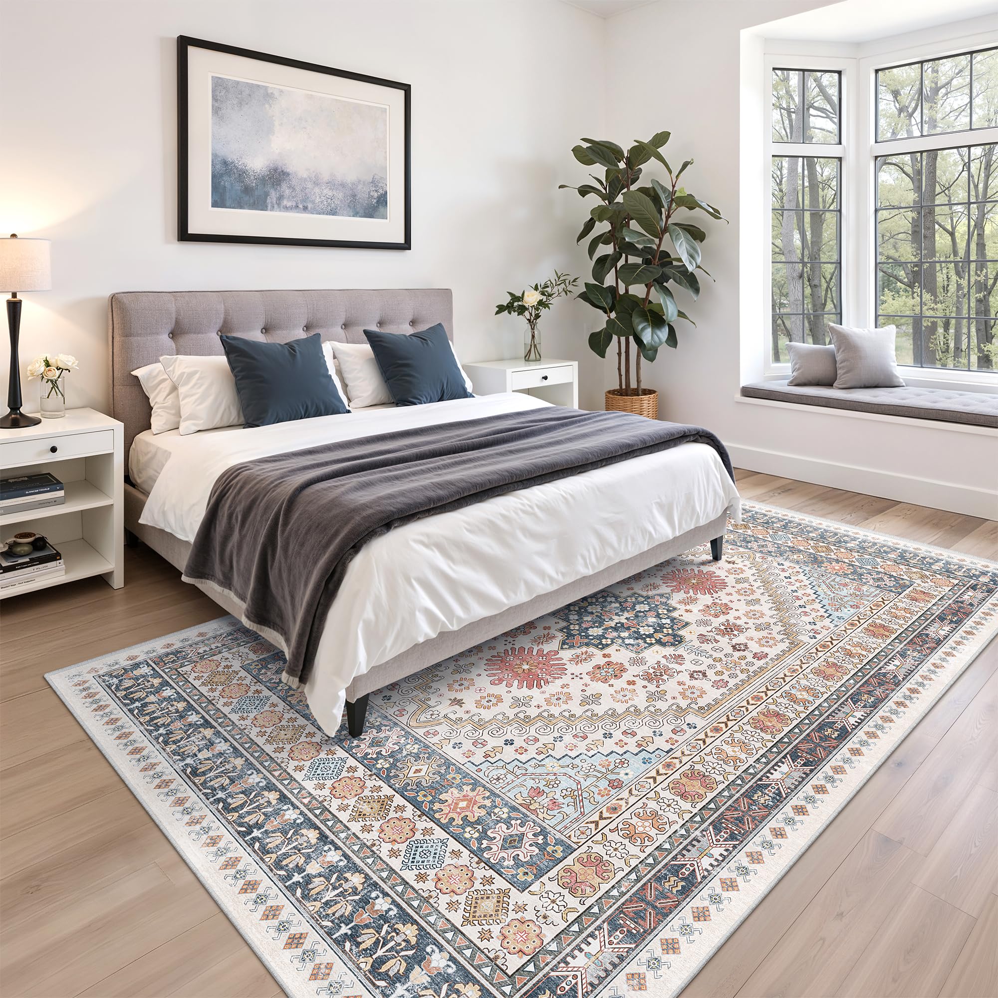 zesthome Pink Rugs for Bedroom-7x9 Area Rugs for Living Room,Blue Red