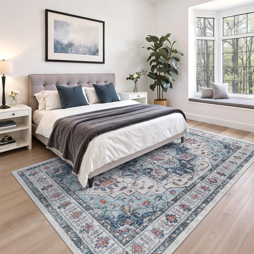 zesthome 5x7 Area Rugs for Living Room,Large Washable Rug,Blue