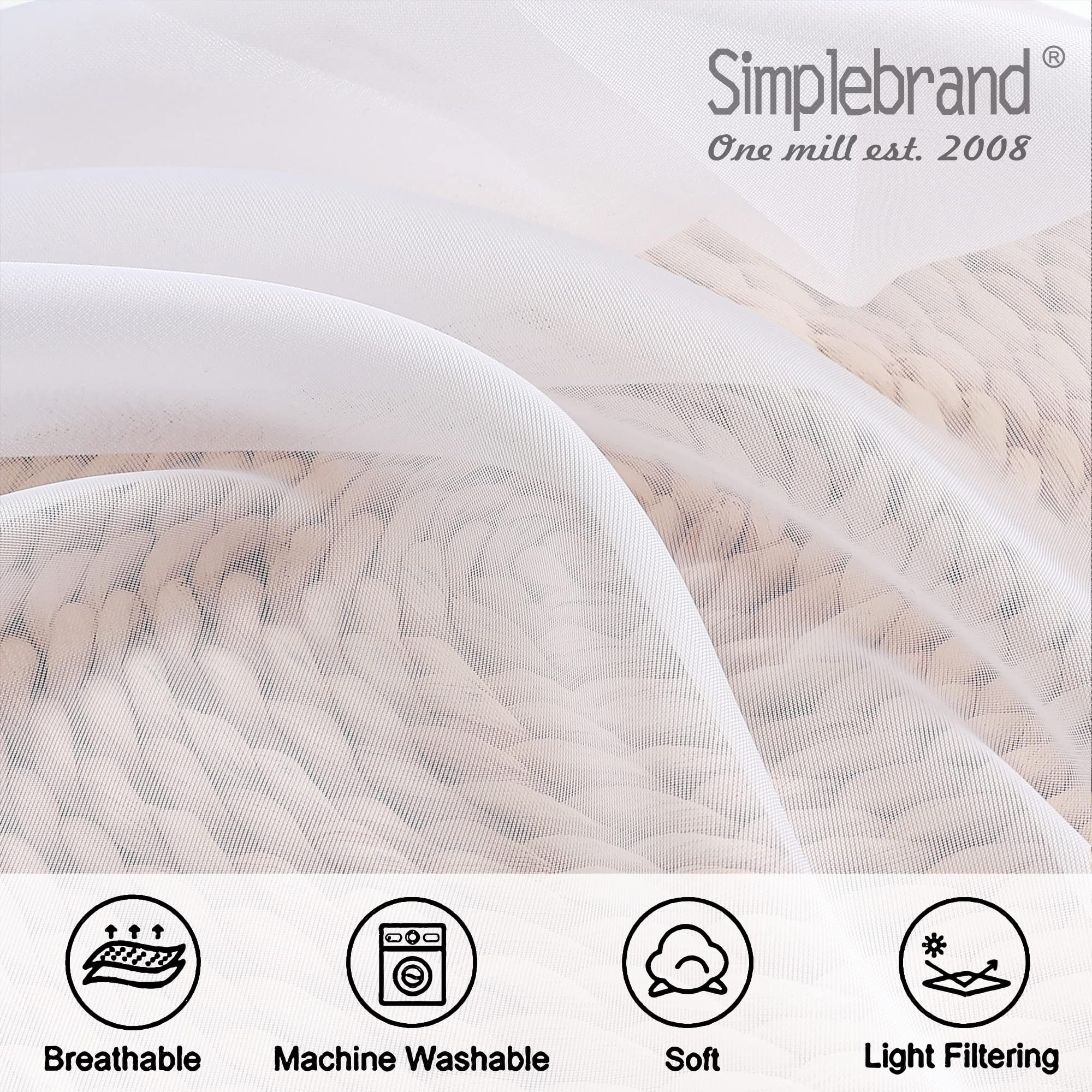 Simplebrand Sheer White Curtains 120 Inches Long, Extra Long Rod Pocket Solid Color Window Sheer Curtain Panels, Elegant Curtains & Drapes for Living Room, Bedroom 2 Panels (White, 2x42x120'')