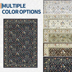 GarveeHome 8x10 Washable Large Living Room Rug Water Resistant Distressed Vintage Floral Rug Non Slip Low Pile Soft for Bedroom Farmhouse Dining Room Kids Playroom Nursery Navy&Black