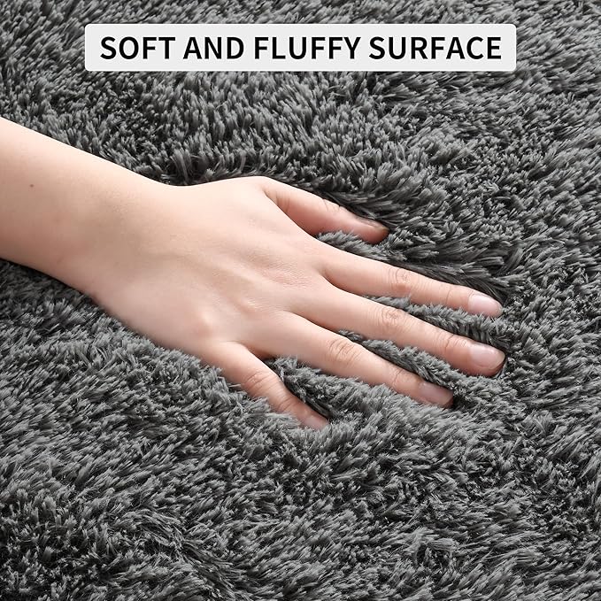 Tepook Soft Fluffy Rugs for Living Room, 5x8 Shaggy Area Rug for Bedroom, Modern Shag Rug Fuzzy Carpets for Kids, Plush Indoor Nursery Home Decor Rug with Non-Slip Bottom, Dark Grey