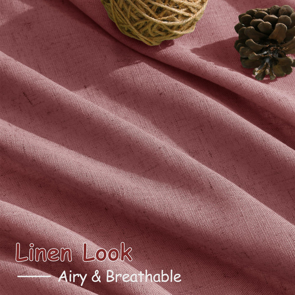 Nanspring Canyon Rose Linen Curtains 96 Inches Long 2 Panels Set for Living Room Rod Pocket Back Tab Semi Sheer Light Filtering Protect Privacy Dusty Rose Curtain for Bedroom Floor Length 52x96