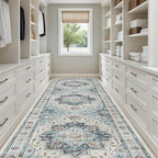 Madane 4x12 Wide Hallway Runners: Washable Runner Rug for Entryway Living Room Soft Vintage Non Slip Carpet Runner for Kitchen Dining Room Nursery Bedroom Thin Area Rug (Blue, 4x12ft)