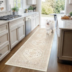 Restydon Washable Runner Rug 2.5x16, Non-Slip Long Kitchen Rugs,Cream/Beige