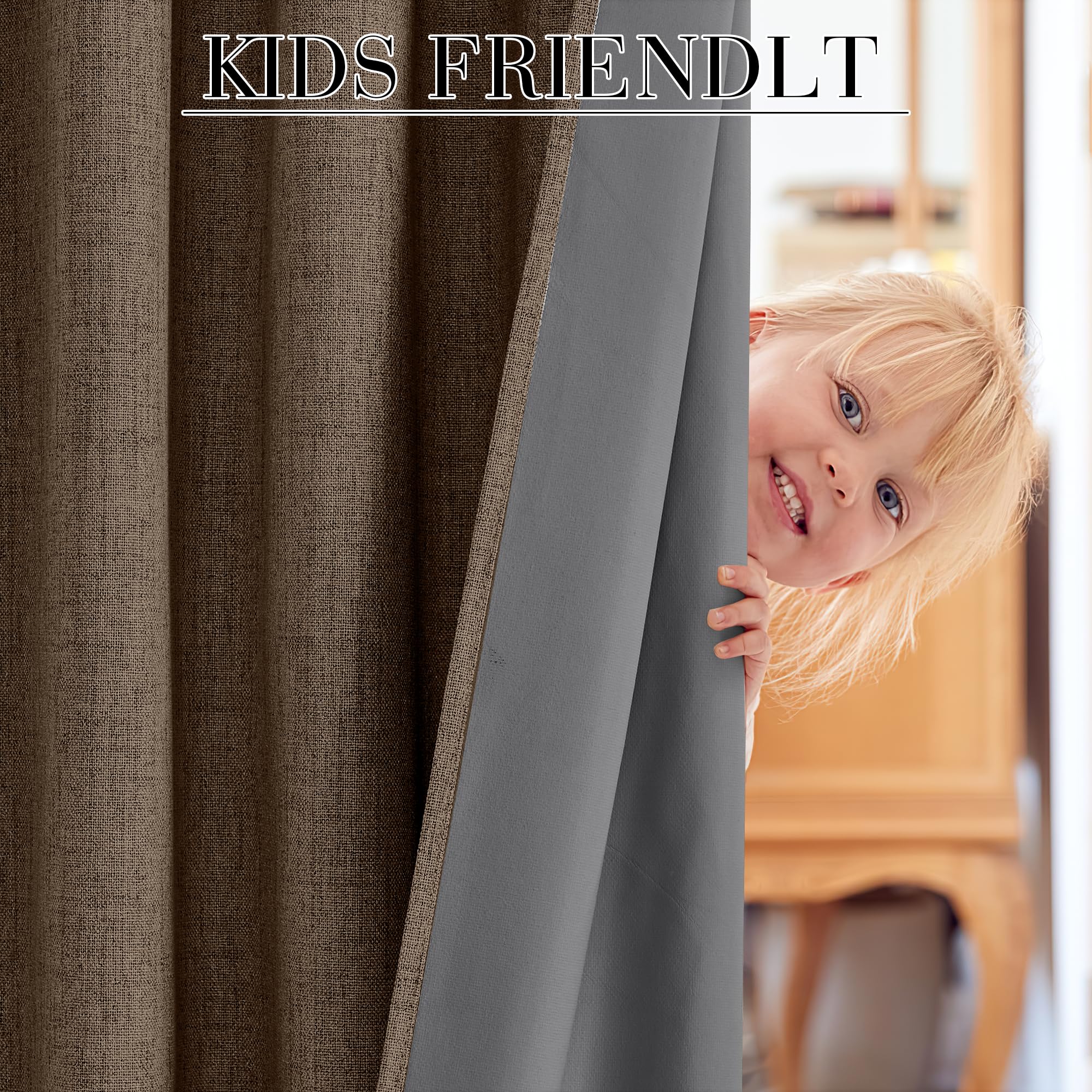 RYB HOME Brown 100% Blackout Linen Curtains 72 Inch Long for Bedroom
