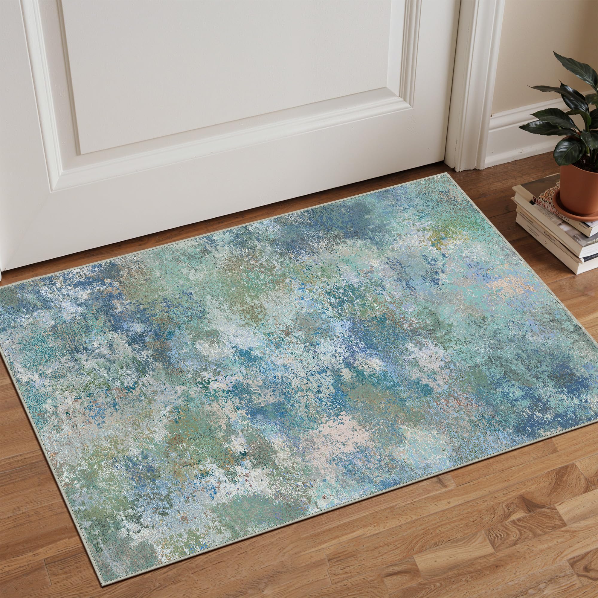 BEIMO 2x3 Area Rugs for Entryway, Blue Green Washable Abstract Rug