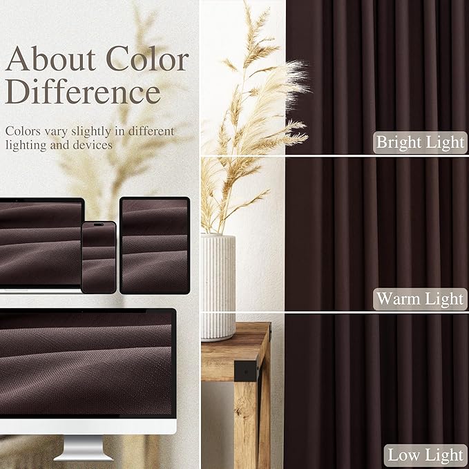Coffee Brown Linen Curtains for Living Room 126 Inches Long Light Filtering Semi Sheer Curtain Back Tab Modern Rustic Home Decor Neutral Drapes Floor to Ceiling High Window for Bedroom 52x126,2 Panels