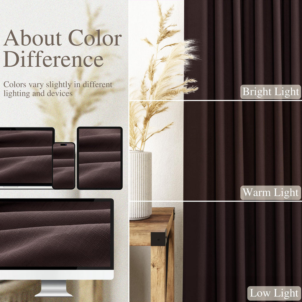 Nanspring Linen Curtains 84 Inch Long, Coffee Brown, 2 Panels 52x84