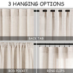 Extra Long Tan Beige Curtains 132 inch Length 2 Panels Set Back Tab Neutral Farmhouse Drapes Light Filtering Semi Sheer Linen Curtain 132 inches Long for Floor to Ceiling Window Patio Sliding Door