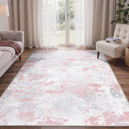 Area Rugs 5x7 for Living Room Bedroom, Modern Abstract Machine Washable Rug, Large Soft Low Pile Floor Carpet with Non Slip Backing for Dining Room, Light Pink