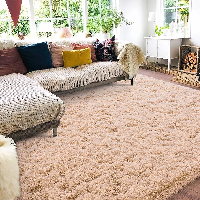 Quntue Camel Rugs for Bedroom, Soft Shaggy Modern Shag 4x6 Area Rug for Living Room, Upgrade Non-Slip Plush Fluffy Carpet for Kids Boys Girls Room Home Decor Aesthetic
