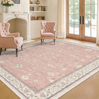 Hazo Haus Pink Washable 6x9 Rug for Bedroom - Nursery Floral Girls Room Rug Machine Washable Non Slip Kids Playroom Mat, Cute Girly Thin Low Pile Stain Resistant Living Room Decor
