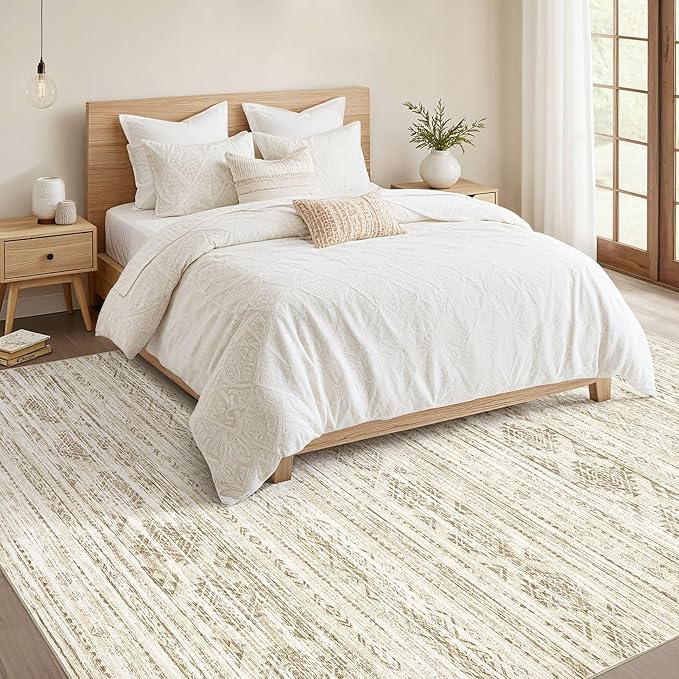 Nakagishi 8x10 Area Rugs Living Room: Washable Boho Large Neutral Modern Soft Farmhouse Beige Rug Stain Resistant Indoor Floor Non-Slip Carpet for Women Home Enthusiasts Aged 25-45 - Bedroom Room