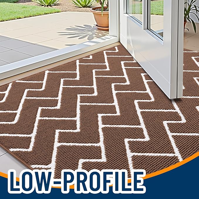 OLANLY Front Door Mat, Non-Slip Rubber Backing, Dirt Resistant and Absorbent, Washable, Easy to Clean Low-Profile Indoor Doormat for Back Door, Entryway, Inside Entrance, 40x32, Coffee