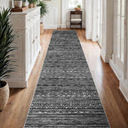 3x15 Washable Kitchen Runner Rug: Modern Moroccan Runners for Hallway Soft Non Slip Rugs with Rubber Backing Low Pile Thin Waterproof Floor Carpet for Entryway Bedroom Bathroom Indoor 3x15 Black