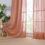 LAMIT Terracotta Linen Semi Sheer Curtains 63 Inch for Bedroom 2 Panels
