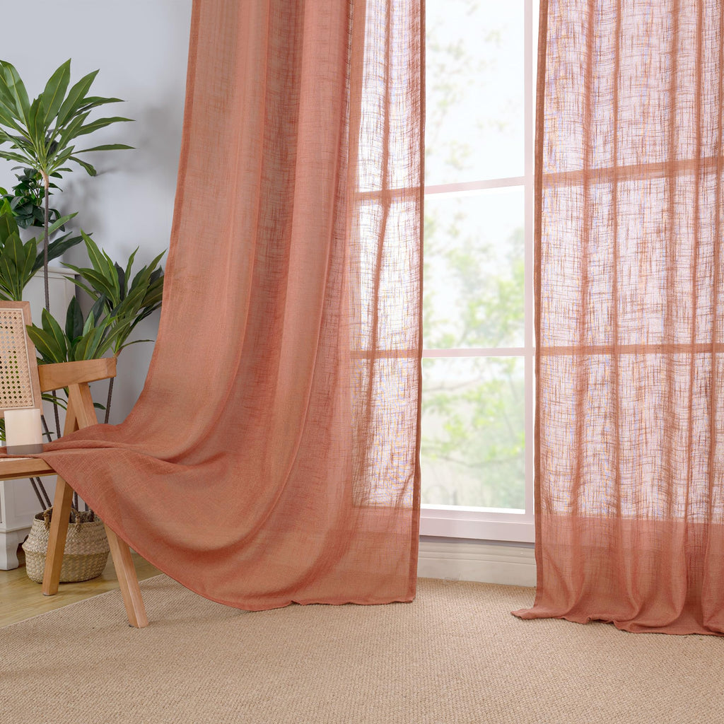 LAMIT 54 Inch Semi Sheer Window Linen Curtains, Light Filtering Panels