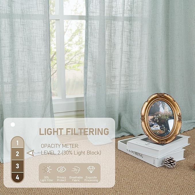 LAMIT Short Window Linen Curtains 36 Inch Length 2 Panels, 34x36 Inch