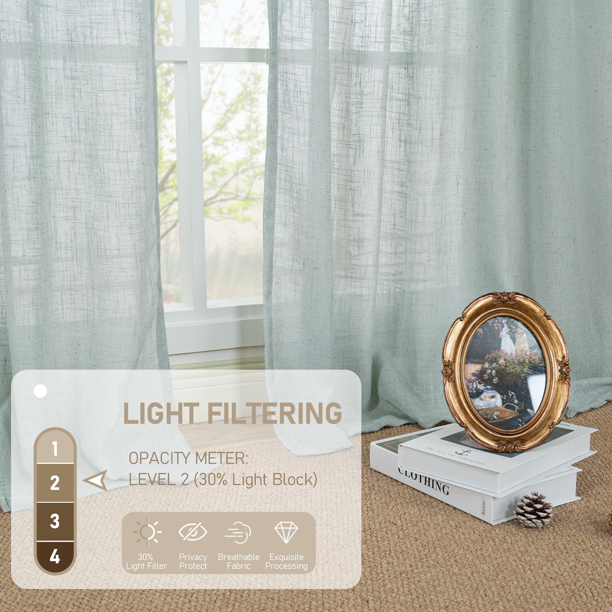 LAMIT Extra Wide Linen Curtains for Bedroom Living Room 60 x 84 Inch