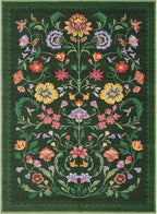 GarveeHome Washable Rug 4x6 Area Rugs for Living Room, Floral Rug for Bedroom, Soft Boho Non Slip Throw Rugs with Rubber Back, Low Pile Stain Resistant Vintage Floral Carpet for Dining Room, Green