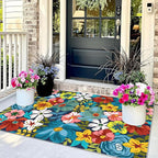 3x5 Boho Entry Rug - Small Washable Indoor Outdoor Mats for Front Door Non-Slip Porch Rug Spring Summer Colorful Floral Throw Rugs for Living Room Bedroom Entryway Kitchen Office Porch Decor
