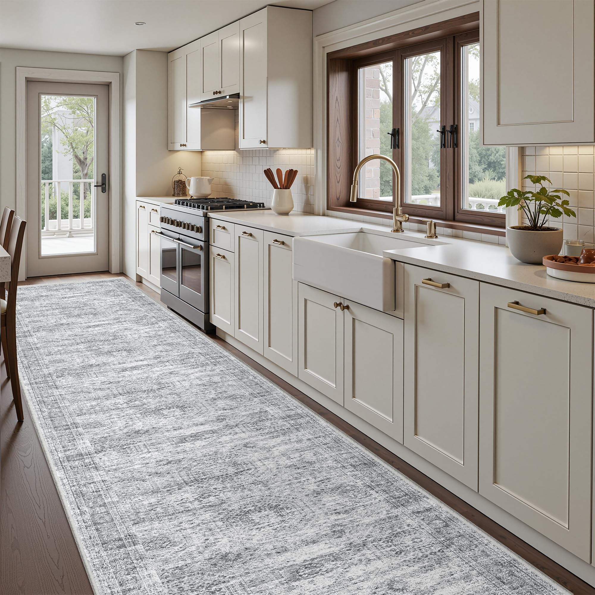 Restydon 3x14 Runner Rug Non Slip,Washable Hallway Runner Rug,Grey