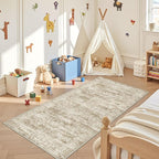 3x6 Runner Rug Non Slip, Thin Entryway Washable Rug for Entryway, Runners for Hallways, Low Pile Vintage Abstract Soft Rugs for Living Room, Kitchen, Bedroom(3'x6', Brown/Ivory)