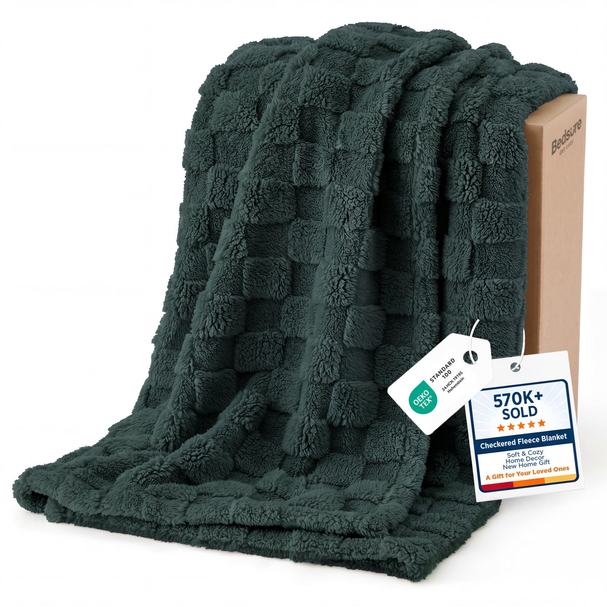 Bedsure Checkered Soft Cozy Twin Blanket for Bed, Navy Blue,60"×80"