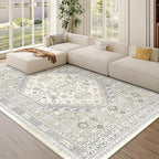 zesthome 5x7 Area Rugs - Ultra-Thin Washble Rug, Stain Resistant Anti Slip Backing Rugs for Living Room,Bedroom, Vintage Home Decor Area Rug (Beige,5'x7')