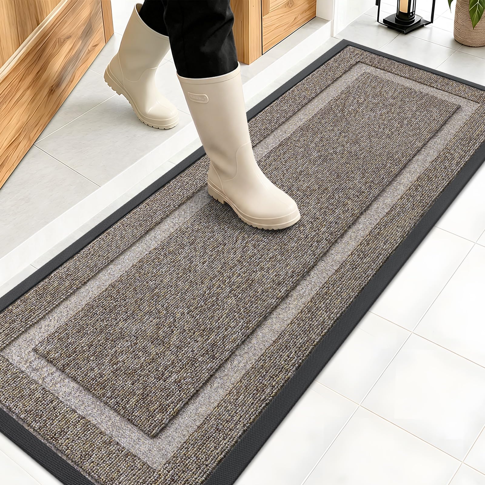 OLANLY Front Door Mat Outside 47x17, All-Season Heavy-Duty Rubber Doormat