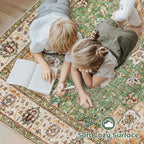 Area Rug 6x9 Washable Rug, Vintage Boho Medallion Rugs Non-Slip Soft Low Pile Large Distressed Rug Indoor Retro Carpet for Living Room Bedroom Dining Room Home Office (Vintage Green, 6'x9')