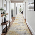 3x18 Washable Kitchen Runner Rug: Modern Abstract Runners for Hallway Soft Non Slip Rugs with Rubber Backing Low Pile Thin Waterproof Floor Carpet for Entryway Bedroom Bathroom Indoor 3x18 Grey/Yellow